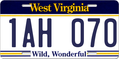 WV license plate 1AH070