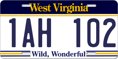 WV license plate 1AH102