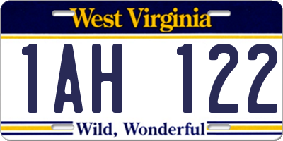 WV license plate 1AH122