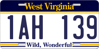 WV license plate 1AH139