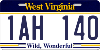 WV license plate 1AH140