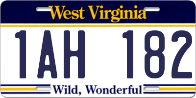WV license plate 1AH182