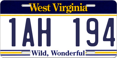 WV license plate 1AH194