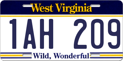 WV license plate 1AH209