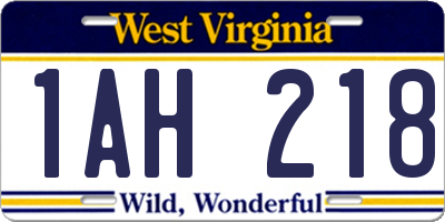 WV license plate 1AH218