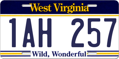 WV license plate 1AH257