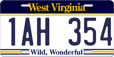 WV license plate 1AH354