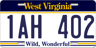 WV license plate 1AH402