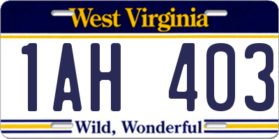 WV license plate 1AH403