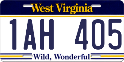 WV license plate 1AH405