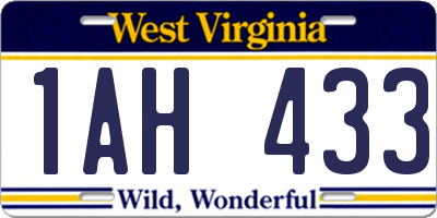 WV license plate 1AH433