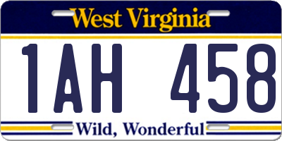 WV license plate 1AH458
