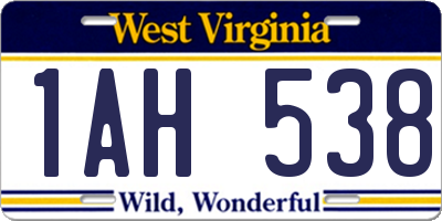 WV license plate 1AH538