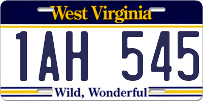 WV license plate 1AH545