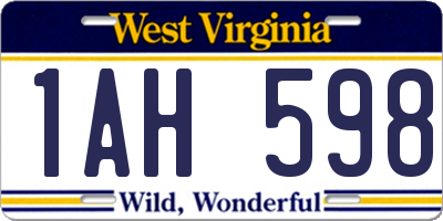 WV license plate 1AH598