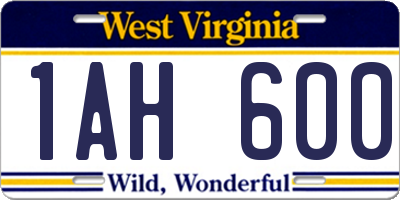 WV license plate 1AH600