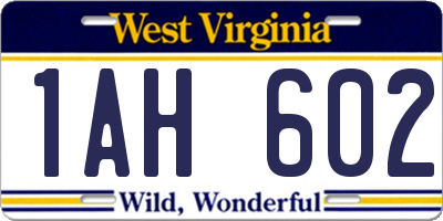 WV license plate 1AH602