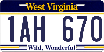 WV license plate 1AH670