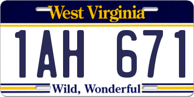 WV license plate 1AH671