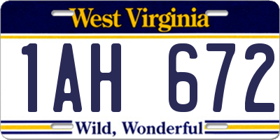 WV license plate 1AH672