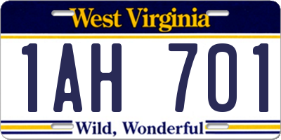 WV license plate 1AH701