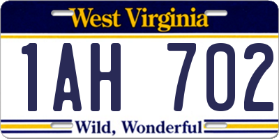 WV license plate 1AH702