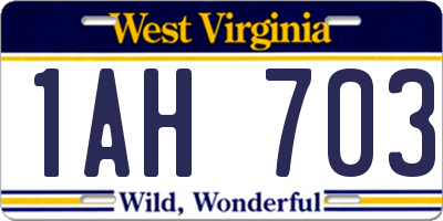 WV license plate 1AH703