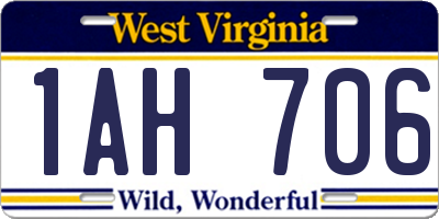 WV license plate 1AH706