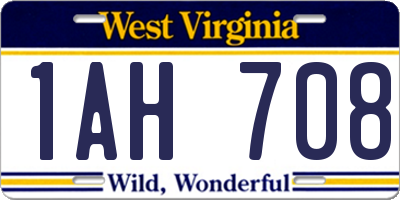 WV license plate 1AH708