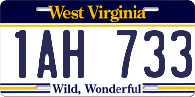 WV license plate 1AH733