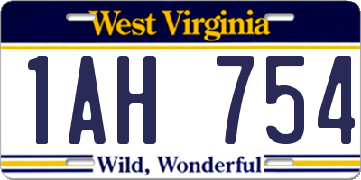 WV license plate 1AH754