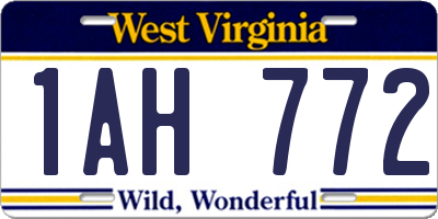 WV license plate 1AH772