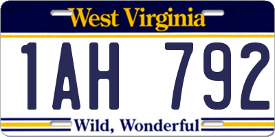 WV license plate 1AH792