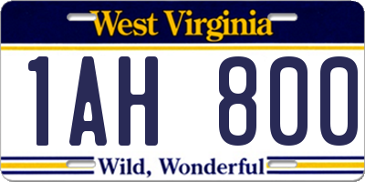 WV license plate 1AH800