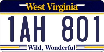 WV license plate 1AH801