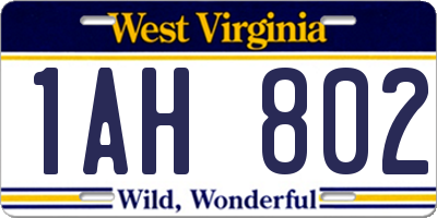 WV license plate 1AH802