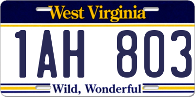 WV license plate 1AH803