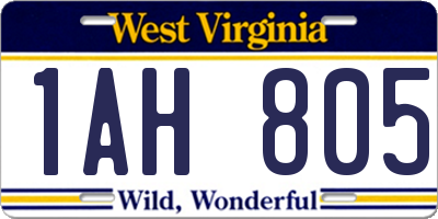 WV license plate 1AH805