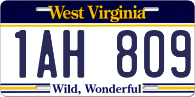 WV license plate 1AH809