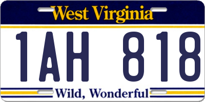 WV license plate 1AH818