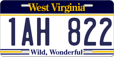 WV license plate 1AH822