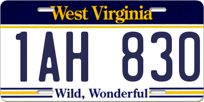 WV license plate 1AH830