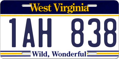WV license plate 1AH838