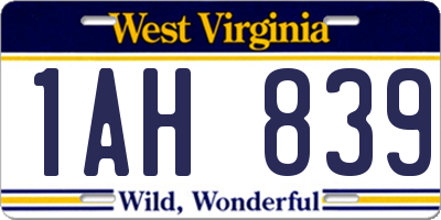 WV license plate 1AH839