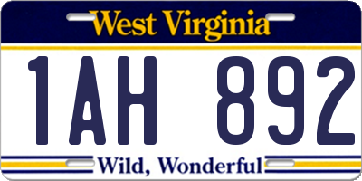 WV license plate 1AH892