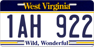 WV license plate 1AH922