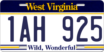 WV license plate 1AH925