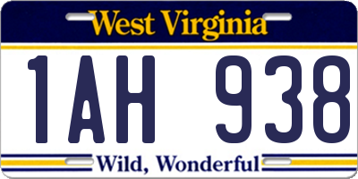 WV license plate 1AH938