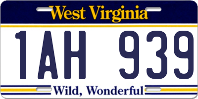 WV license plate 1AH939