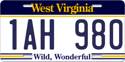 WV license plate 1AH980